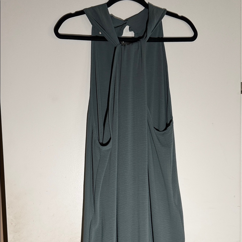 Sleeveless Maxi Dress in Slate Green with Tie Neck